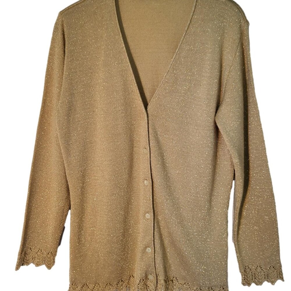 EWM Gold Metallic Knit Sweater Cardigan Medium